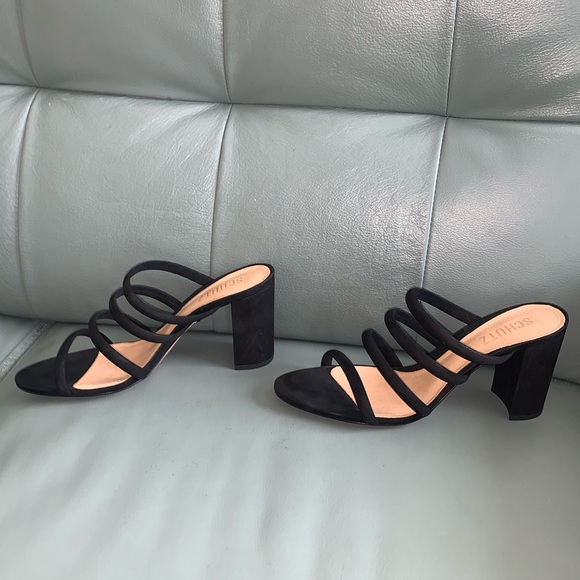 SCHUTZ Luna/Black Siede Strappy Block Heel Pump Sandals - Picture 4 of 9